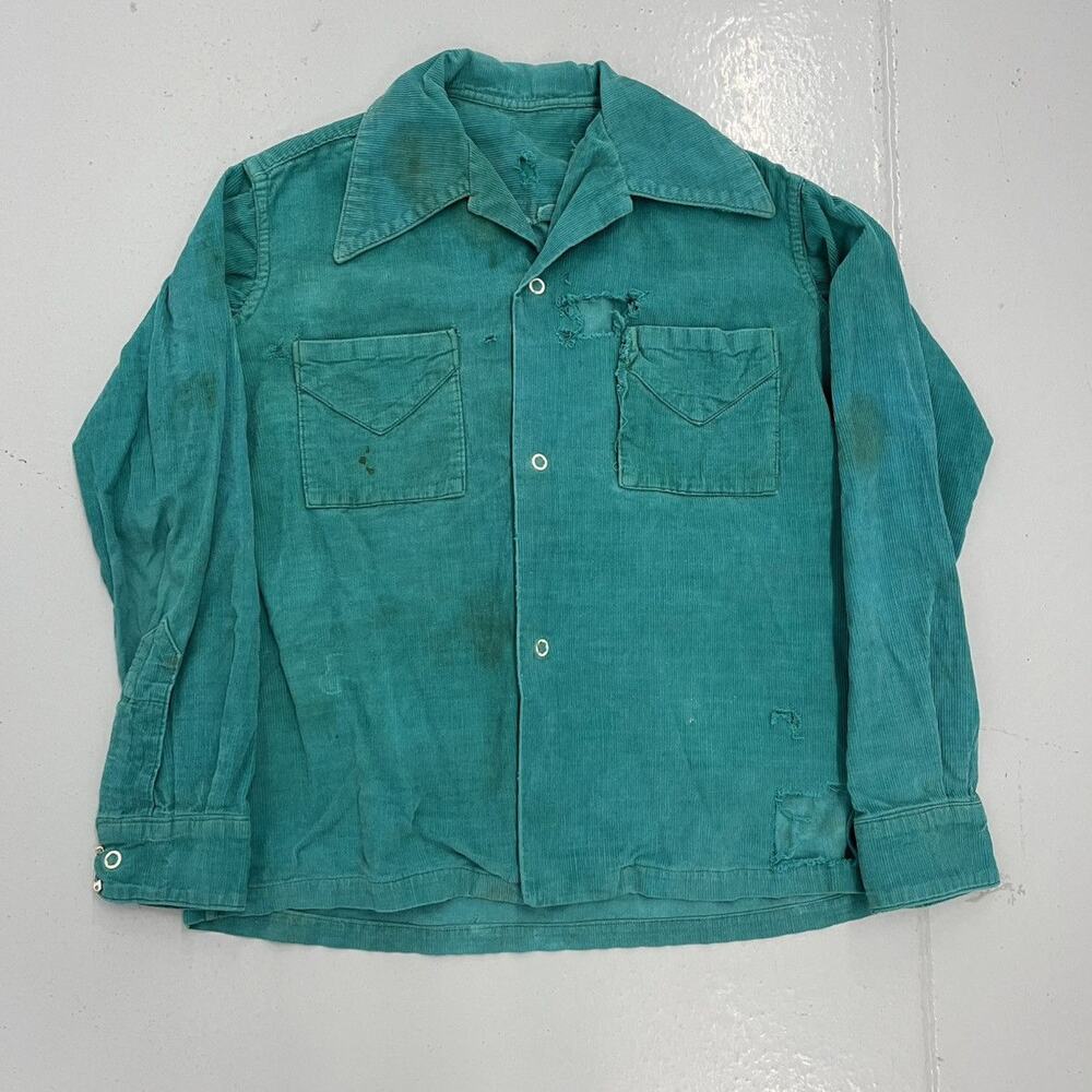Vintage 60s Turquoise Cotton Distressed Corduroy Shirt